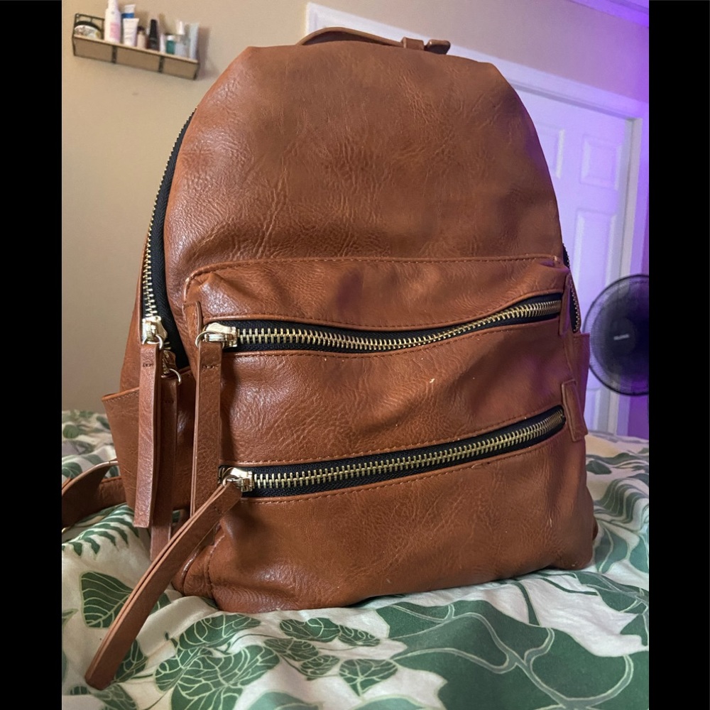 Tan vegan leather backpack
